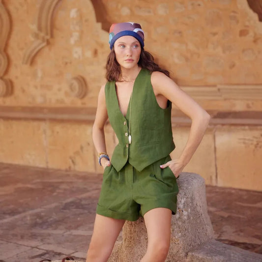 Selene - Ensemble en coton et lin vert