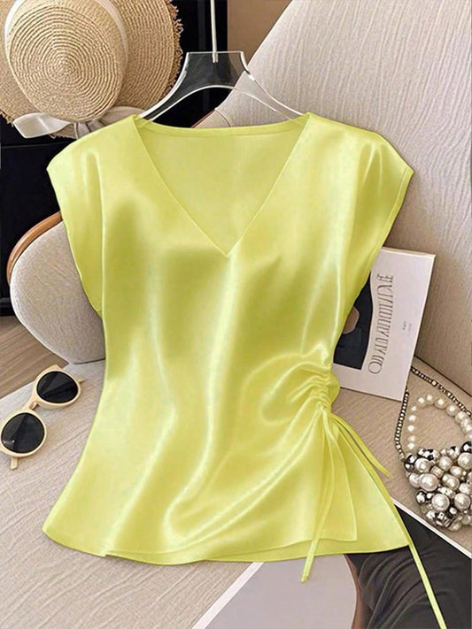 Top satin col V femme fluidité légère - Eirene