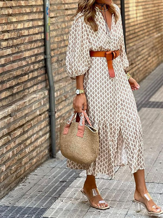 Ruffa - Printed dress with lantern sleeves
