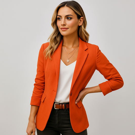 Blazer femme ajusté un bouton revers classique élégant – Berenice