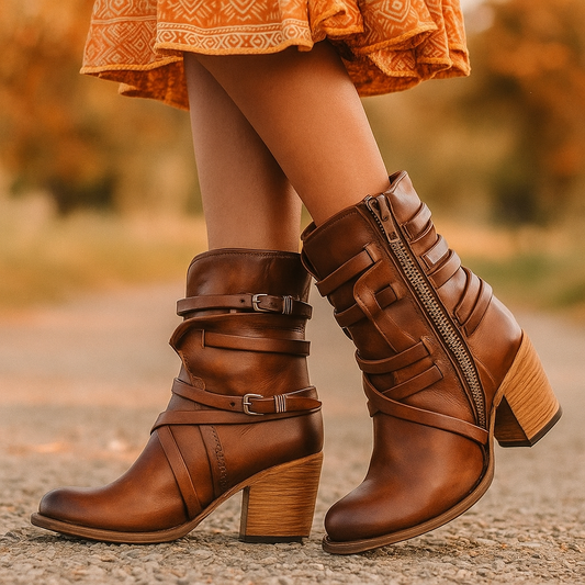 Damenstiefelette mit Absatz und verstellbarem Riemen - Thalia
