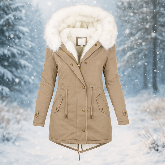Manteau d'hiver élégant avec capuche en fourrure synthétique - Paula