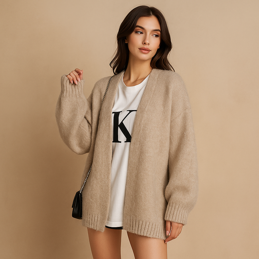 Cardigan femme en maille douce oversize à manches longues - Nadia