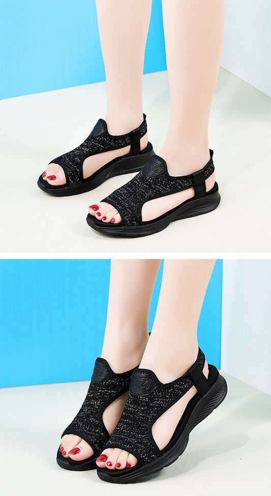 Sandales de sport pour femmes à semelle légère en tissu respirant noir - Naira