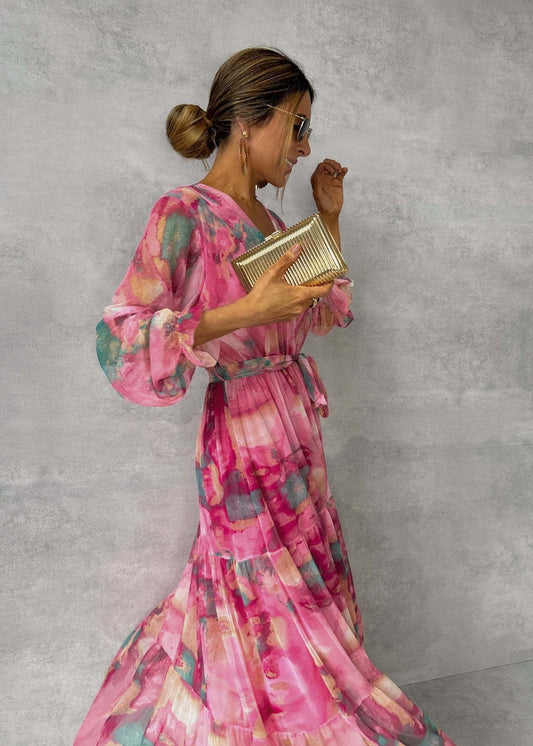 Robe longue pour femme en mousseline de soie à imprimé floral - Amelia