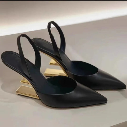 Sandales à talons au design géométrique et métallique pour femmes avec bout fin - Valeria