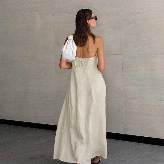 Robe longue femme en lin coton avec encolure bustier - Elodie