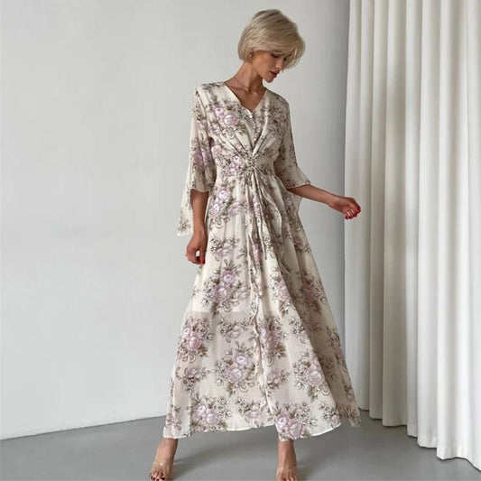 Norian - Robe midi florale avec décolleté en V