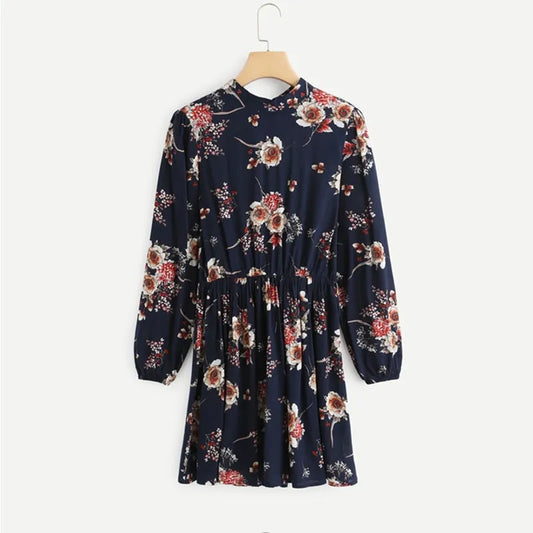Yala - Élégantes robes florales multicolores à manches longues et taille haute