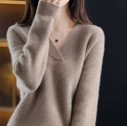 Damen Strickpulli mit V-Ausschnitt in lockerer Passform - Svala