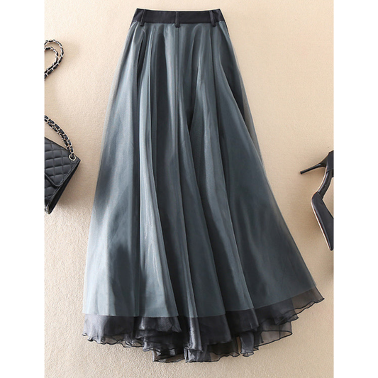 Jupe midi femme taille haute avec superposition - avec ceinture