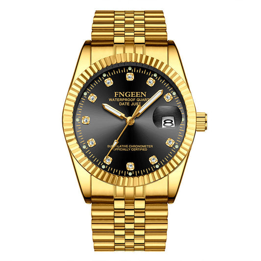 Montre pour homme en acier inoxydable avec lunette cannelée