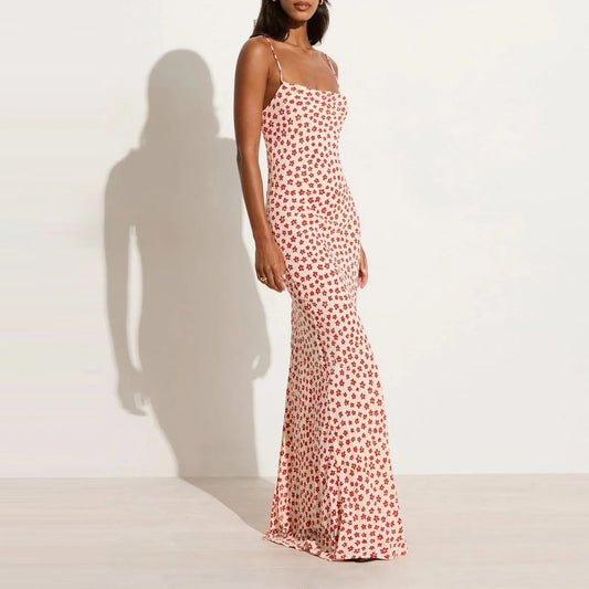 Lenay - Robe d'été longue et fluide à bretelles, imprimé floral et croisé