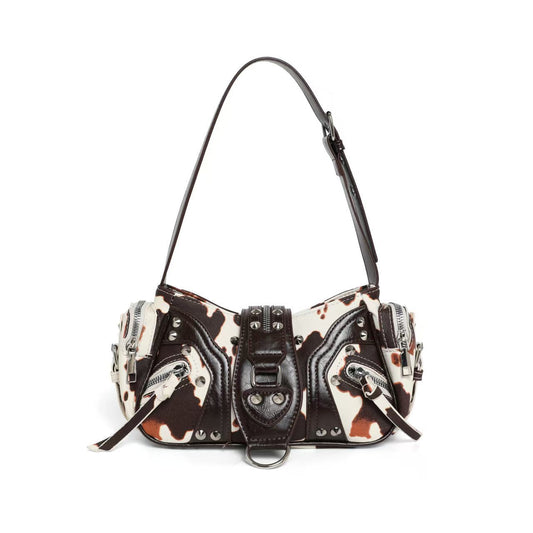 Sac à bandoulière pour femmes avec clous métalliques et poches zippées