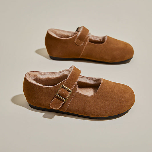 Flache Damenschuhe in Wildlederoptik mit Warmfutter - Alviera