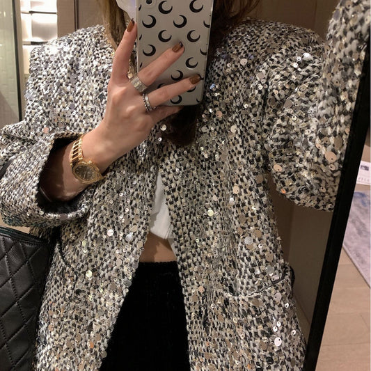 Tella - Blazer mode à paillettes pour femmes avec effet lumineux