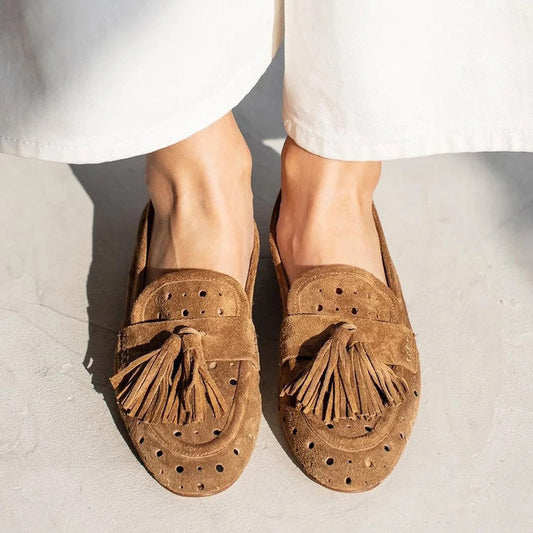 Damen Slipper aus Wildleder mit Quasten - Arlise