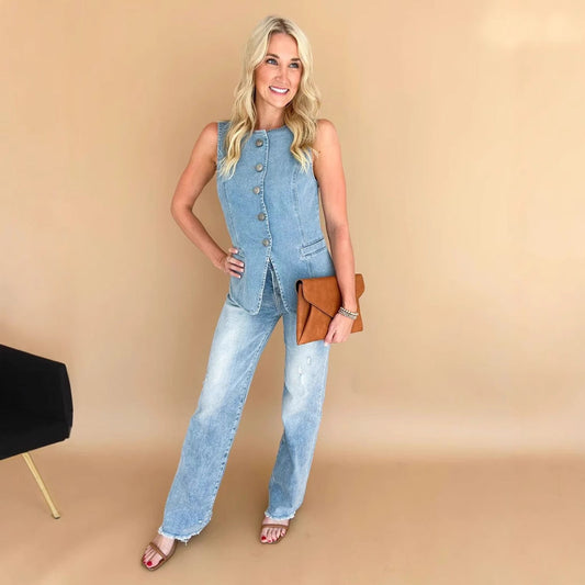 Madleen - Gilet en jean décontracté sans manches pour femme