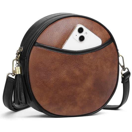 Sac à bandoulière pour femme avec design rond à effet cuir vintage - Noelia