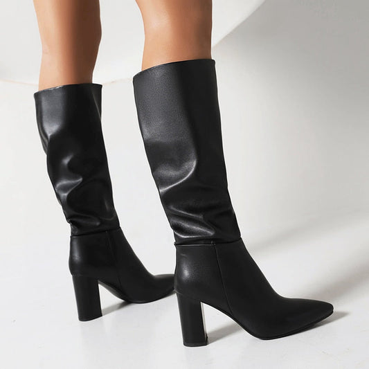 Bottes hautes pour femmes avec un talon large et élégant - Amira