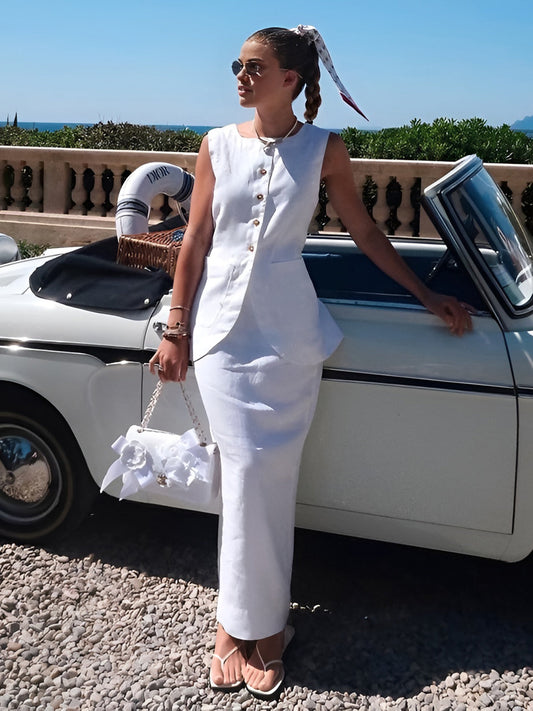 Xiomara - Ensemble jupe à col carré blanc chic