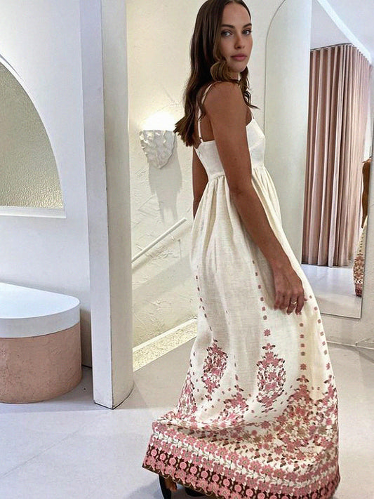 Olivia - Robe longue à bretelles spaghetti et imprimé floral