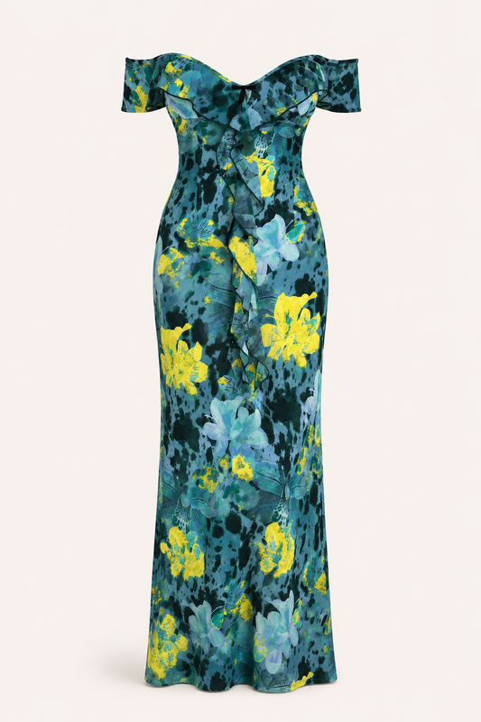 Robe longue imprimée pour femme, à épaules dénudées - Käthe