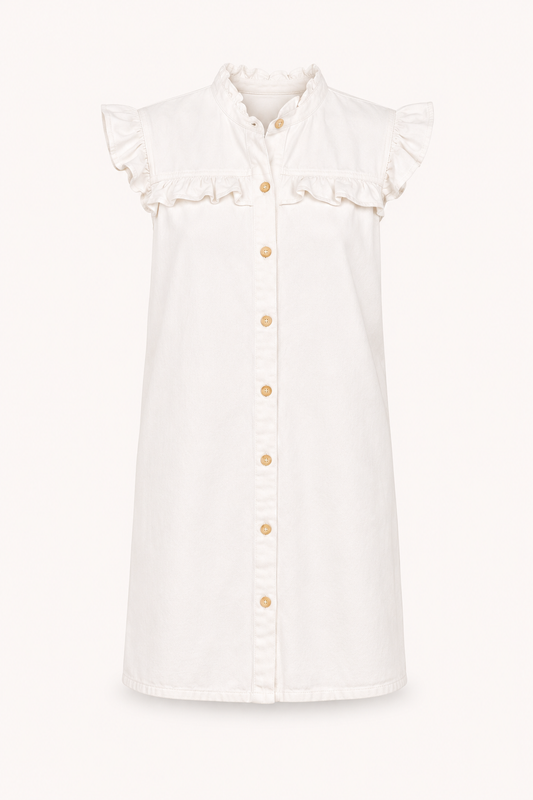 Robe courte en denim pour femme avec volants et boutons décontractés - Meike