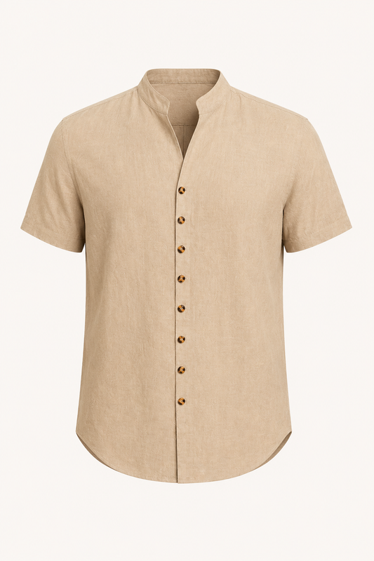 Chemise boutonnée à manches courtes pour hommes avec col mao - Lorenz