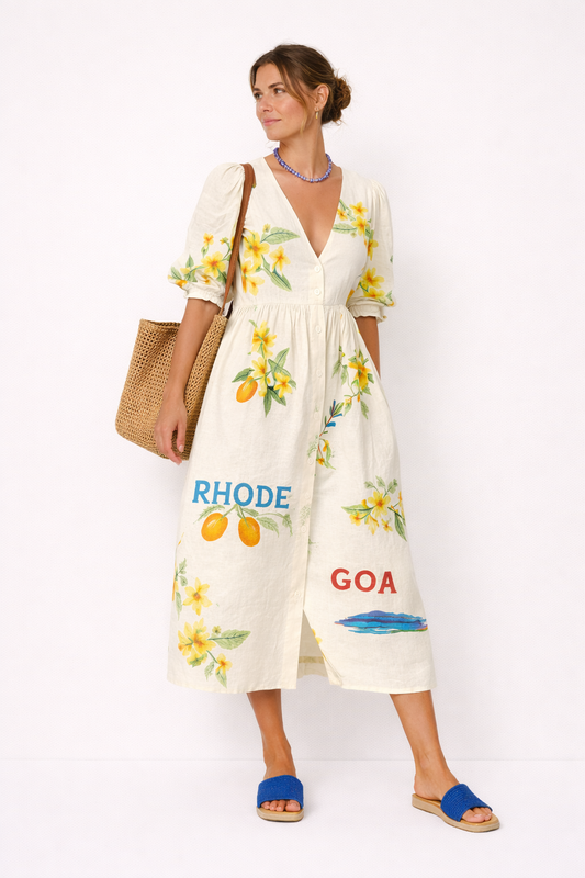 Robe à manches bouffantes imprimée pour femme style estival décontracté confortable - Stella