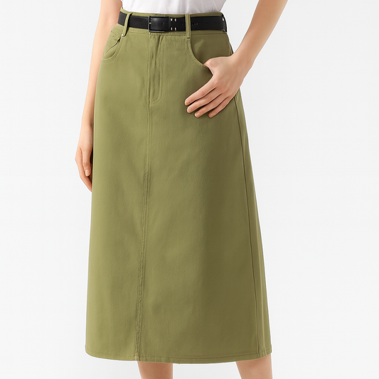 Jupe midi droite à taille haute avec ceinture - Keira