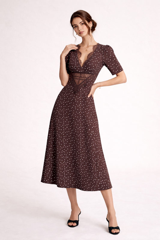 Robe midi à pois décolleté en V - Mechthild