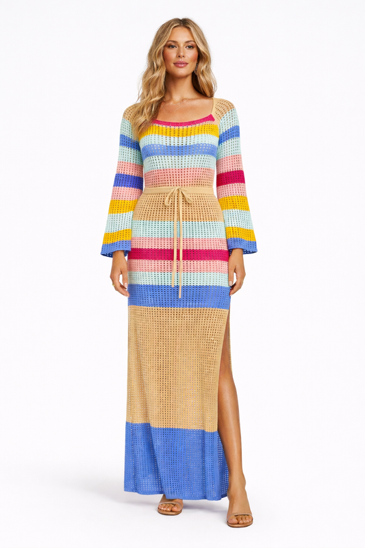 Robe en maille à encolure droite ouverte pour femme - Sophie