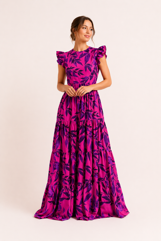 Robe longue florale à manches courtes femme d'été - Camila