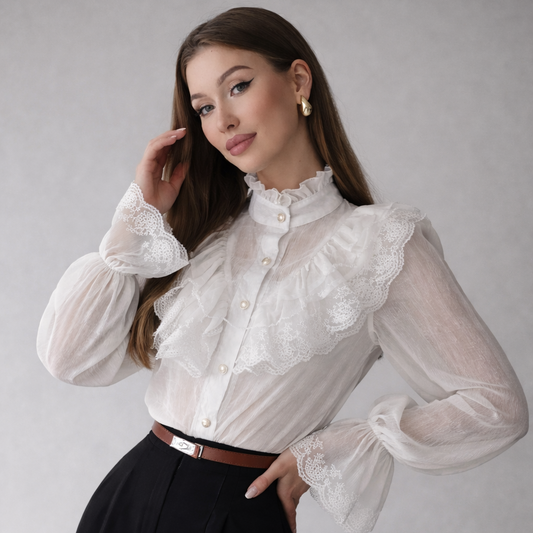 Damen Chiffonbluse mit Rüschen - Margarethe