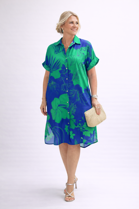 Robe chemise à boutons floraux pour femme - Nina