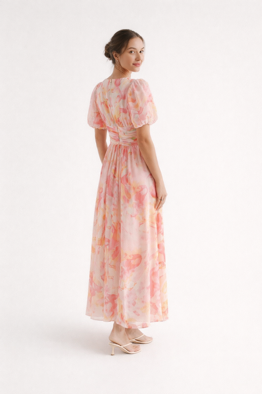 Robe longue imprimée avec décolleté en V pour femmes - Adriana No available