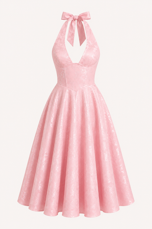 Robe midi dos nu femme élégante jupe large - Elodie