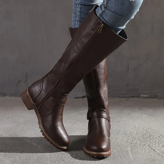 Bottes hautes en cuir végétalien avec fermeture éclair pour femmes - Alondra