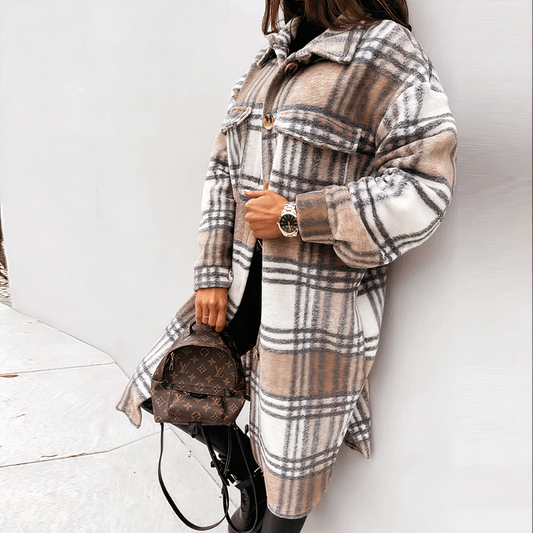 LARA - Long manteau d'hiver à carreaux