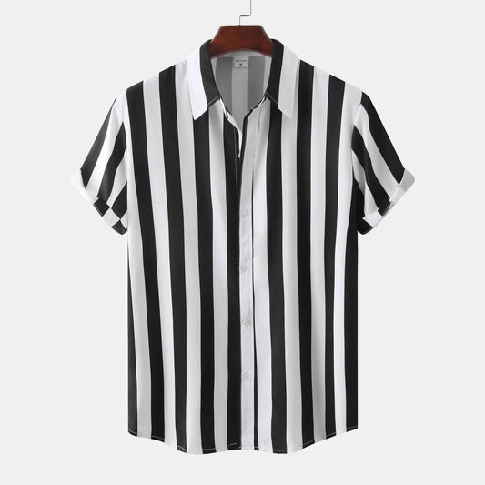 Chemise à manches courtes pour homme avec patte de boutonnage - Rayée