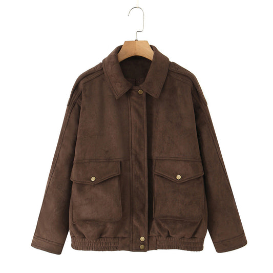 Veste vintage à poches en daim pour femme - Darsina