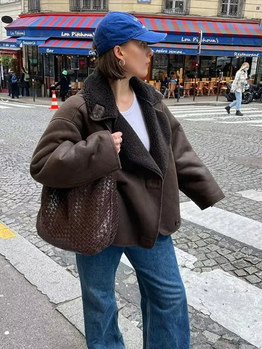 Veste Chaude en PU avec Poches pour Femme