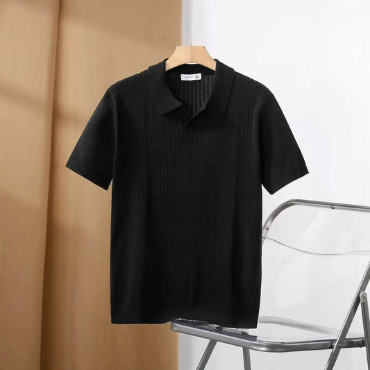 Polo homme slim fit à texture verticale et à col large - Darel