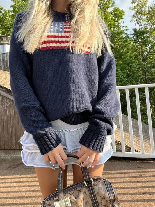 Pull en tricot esthétique à manches longues pour femmes