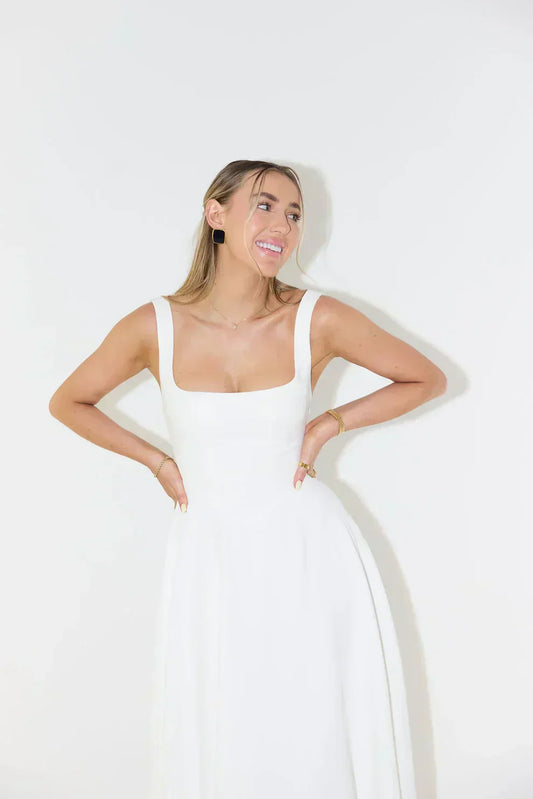 Melody - Nouvelle robe bustier longueur midi, simple et ajustée