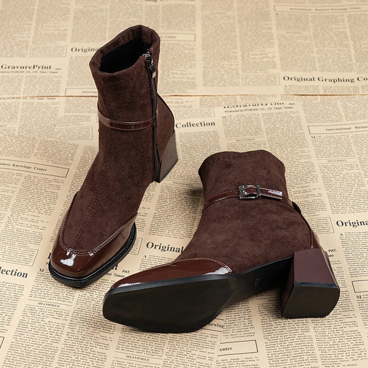 Bottines effet daim à boucle et talon large - Marlen