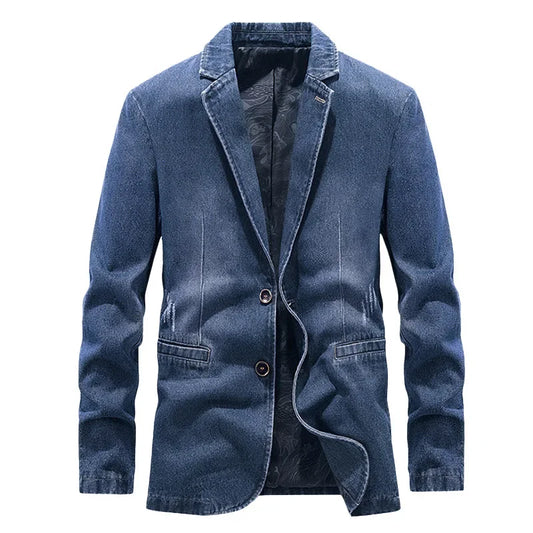 Veste en jean pour homme, effet délavé, détails usés, deux boutons - Ivar