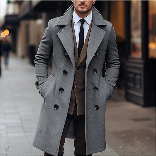 Hecon - Manteau en laine pour homme automne et hiver - double boutonnage et long
