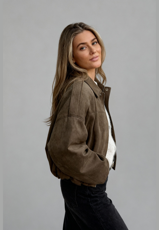 Blouson bomber femme effet daim à col chemise - Ottilie